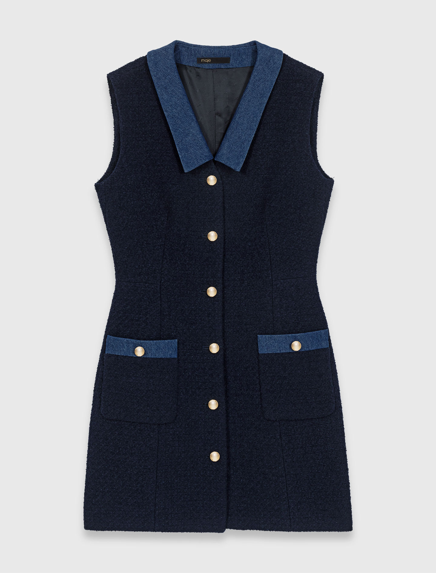 Robe en tweed et détails denim
