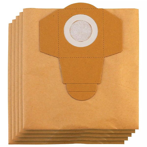 Lot de 5 sacs en papier 30 L pour aspirateurs eau et poussière (cuve 30 L). Résistants, usage à sec uniquement et montage facile.