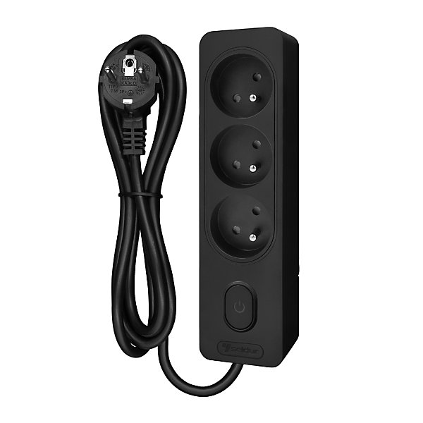 Multiprise SELDUR G3FA52S, 3 prises type E   interrupteur à voyant, Noir, câble 5m
