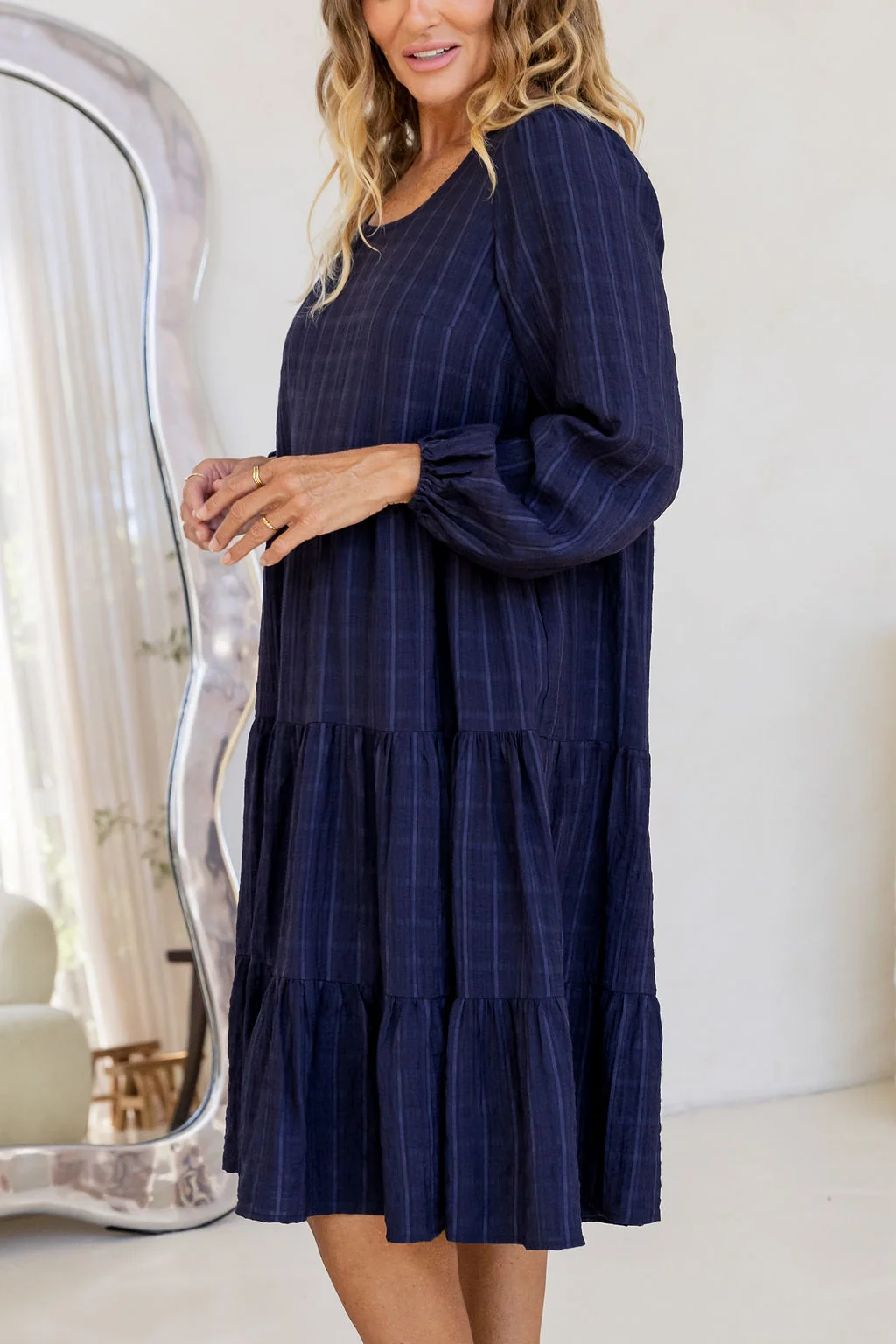 Long Sleeve Greta Midi Dress in Navy