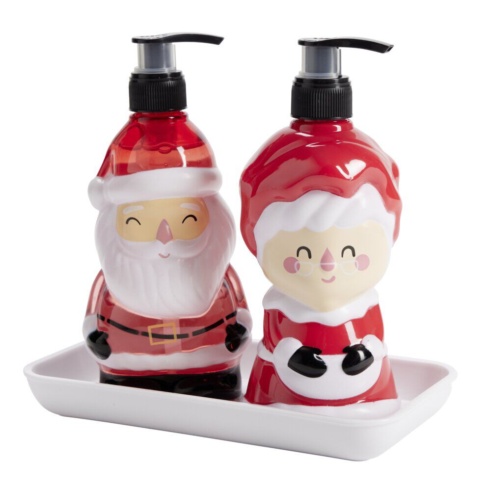 Savon mains liquide et lotion flacon Père No&euml;l et Mère No&euml;l sur plateau 2x310ml