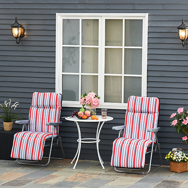 Chaises longues pliantes avec coussins et dossier réglable, en acier et polyester, 60 x 75 x 65-102 cm, lot de 2, Rouge