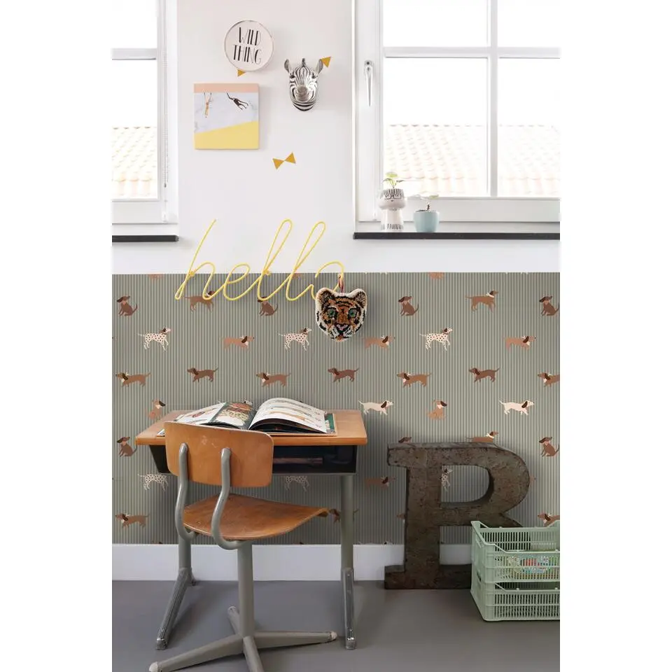 ESTAhome behang honden vergrijsd blauw - 50 x 900 cm