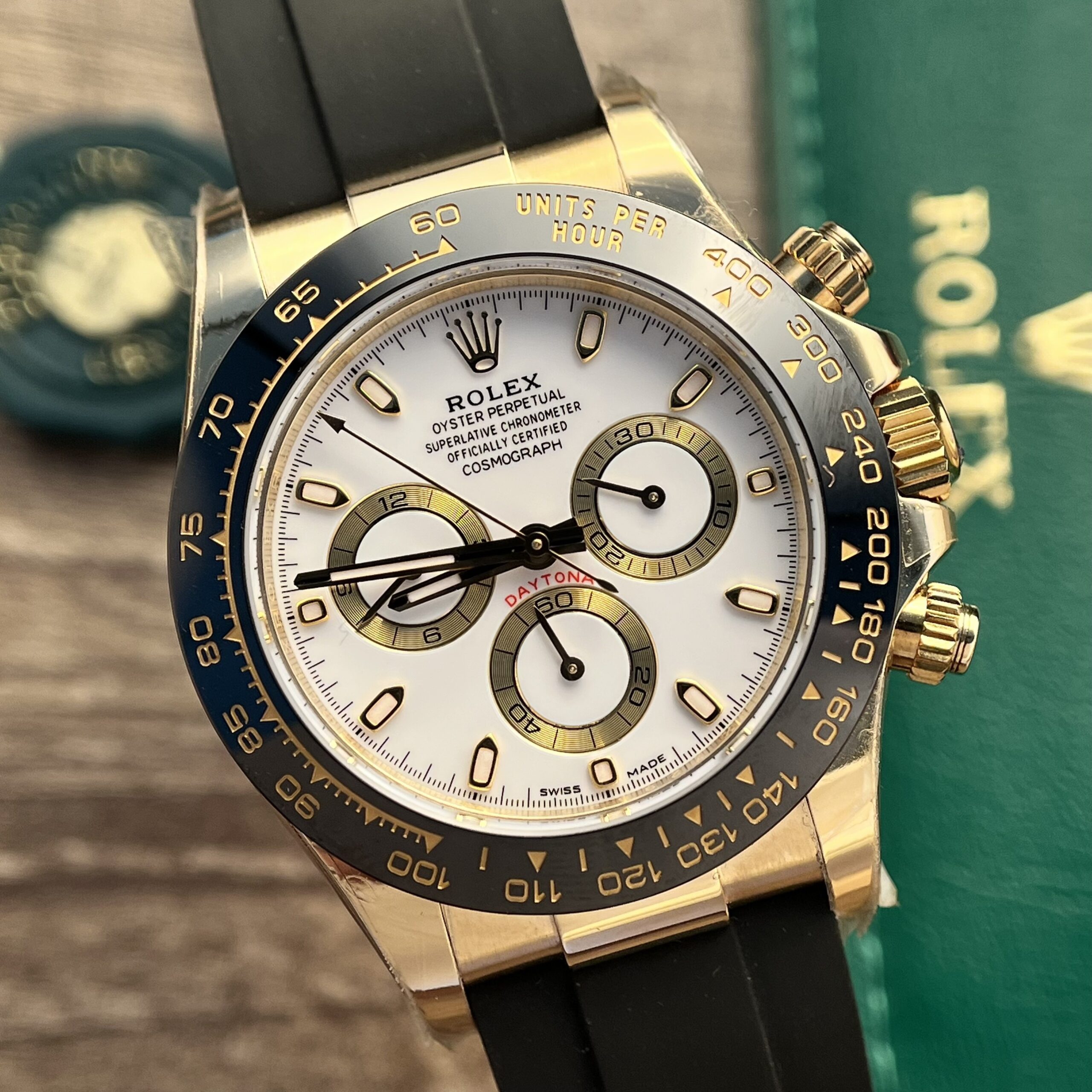 Rolex Daytona YG Plated White Dial 40mm Oysterflex Super Clone