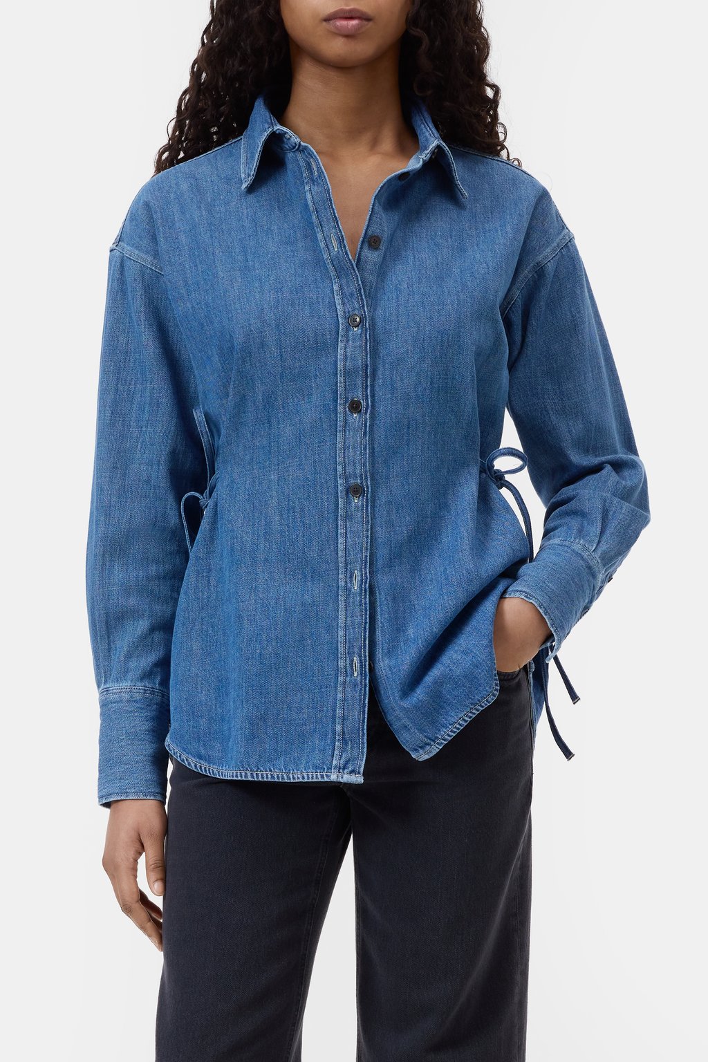 Denim-Bluse mit Schnürung