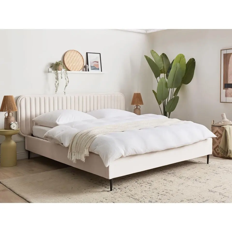 BRIN - Tweepersoonsbed - Beige - 180 x 200 cm - Fluweel