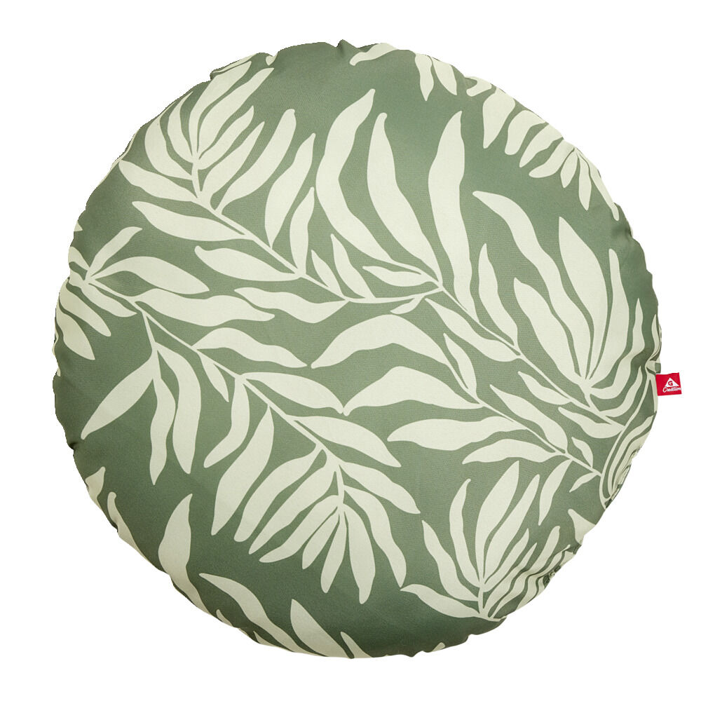 Coussin rond motif feuillage vert et beige Ø40xép12cm