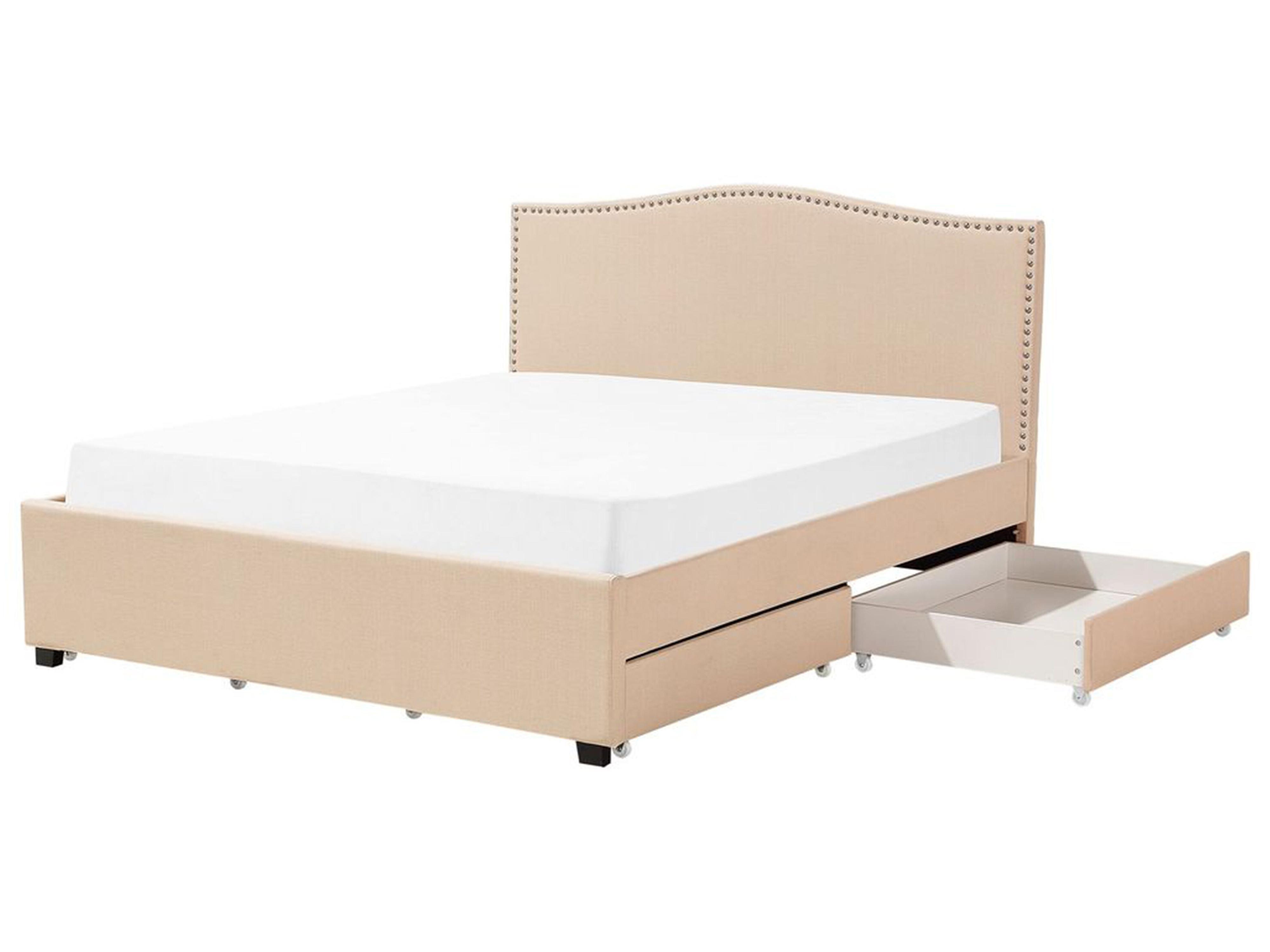 Bed with Storage Drawers Fabric MONTPELLIER 180 x 200 cm (EU Super King) Beige