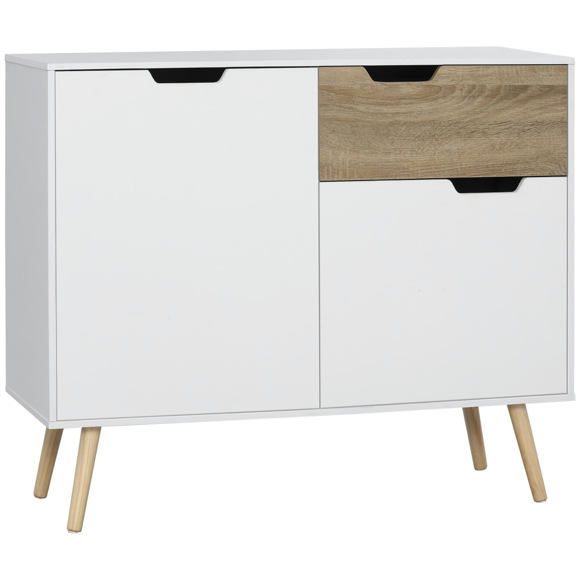 - Buffet design scandinave 2 portes tiroir blanc aspect bois