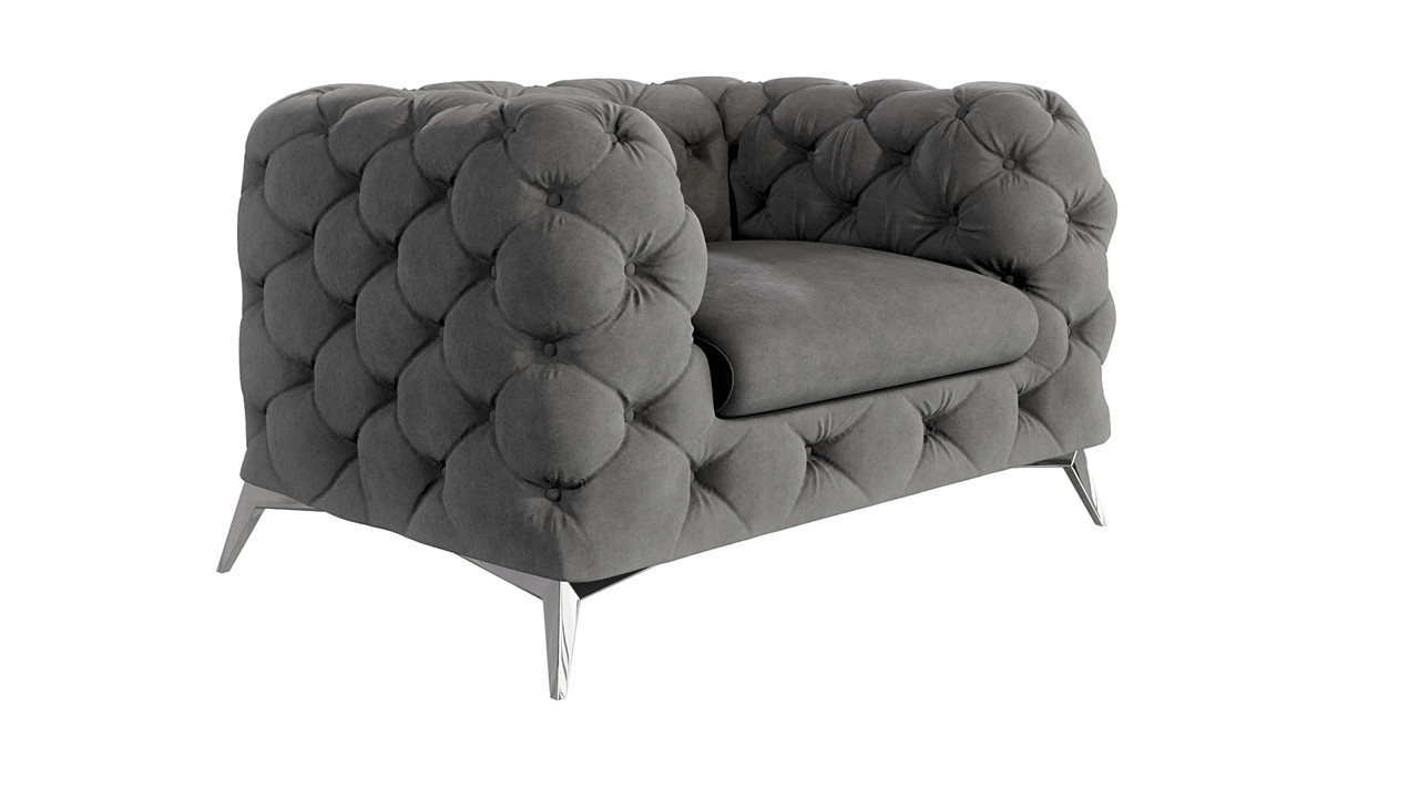 Ropez Chelsea fotel pikowany welur szary nogi srebrne