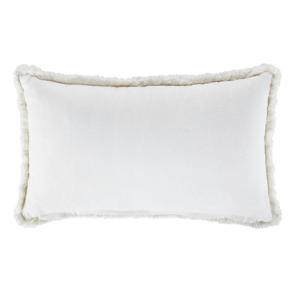 URSULA - Coussin en coton blanc motif tropical imprimé noir et doré 30x50