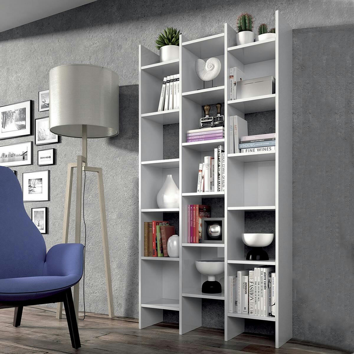 DMANIS - Bibliothèque avec 18 étagères effet bois blanc