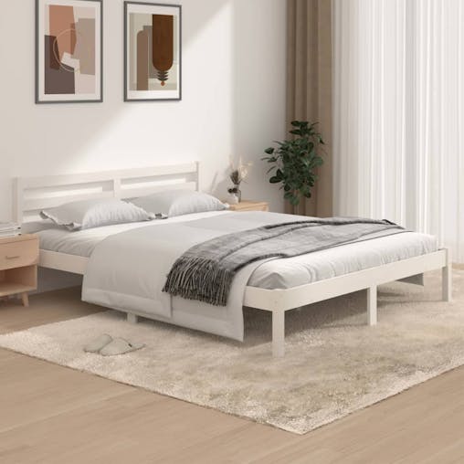 NNEVL Bed Frame Solid Wood Pine White 153x203 cm Queen Size