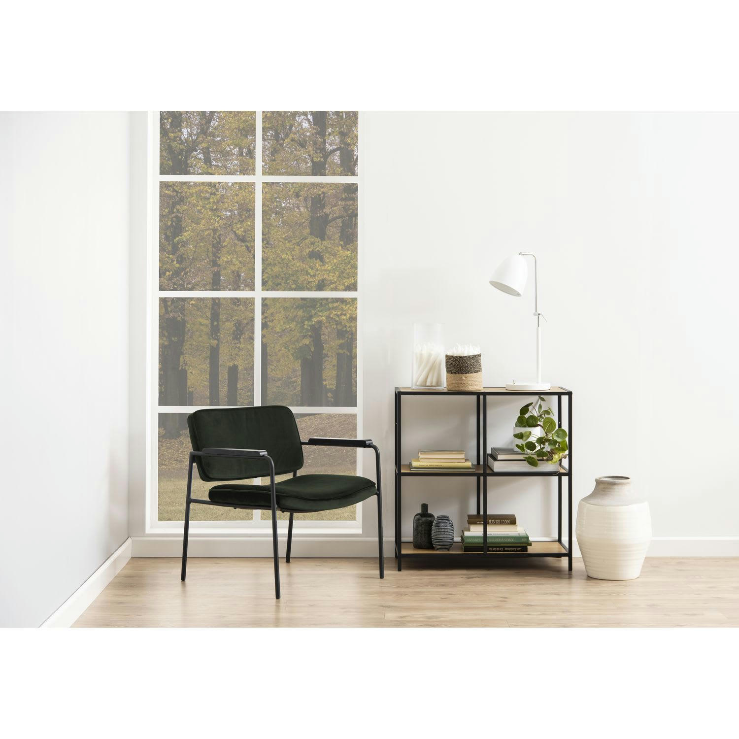 SIREINE - Bibliothèque basse droite 2 niveaux en mdf et métal beige