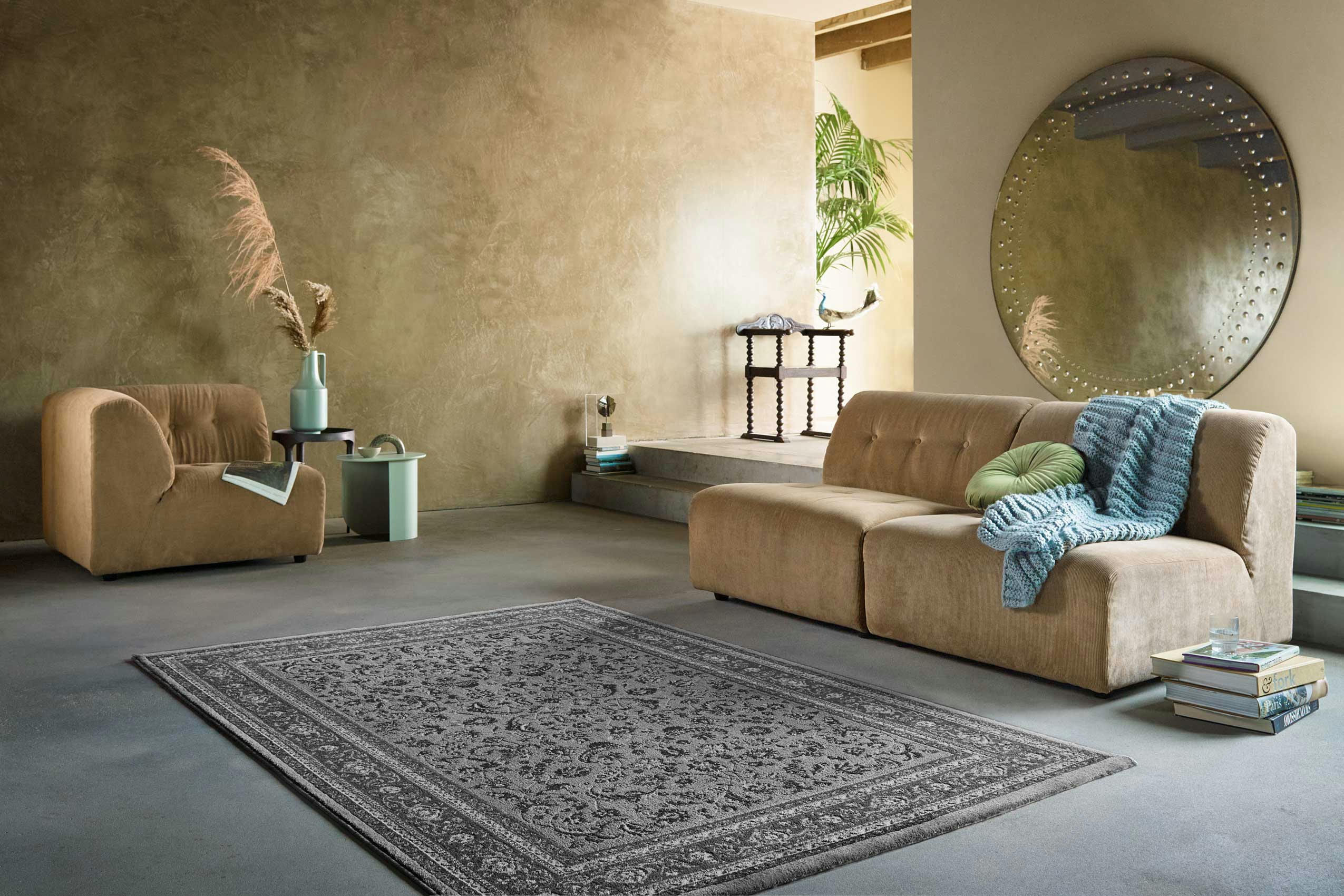 OXFORD - Tapis esprit rétro vintage tons de gris moyen 160x225