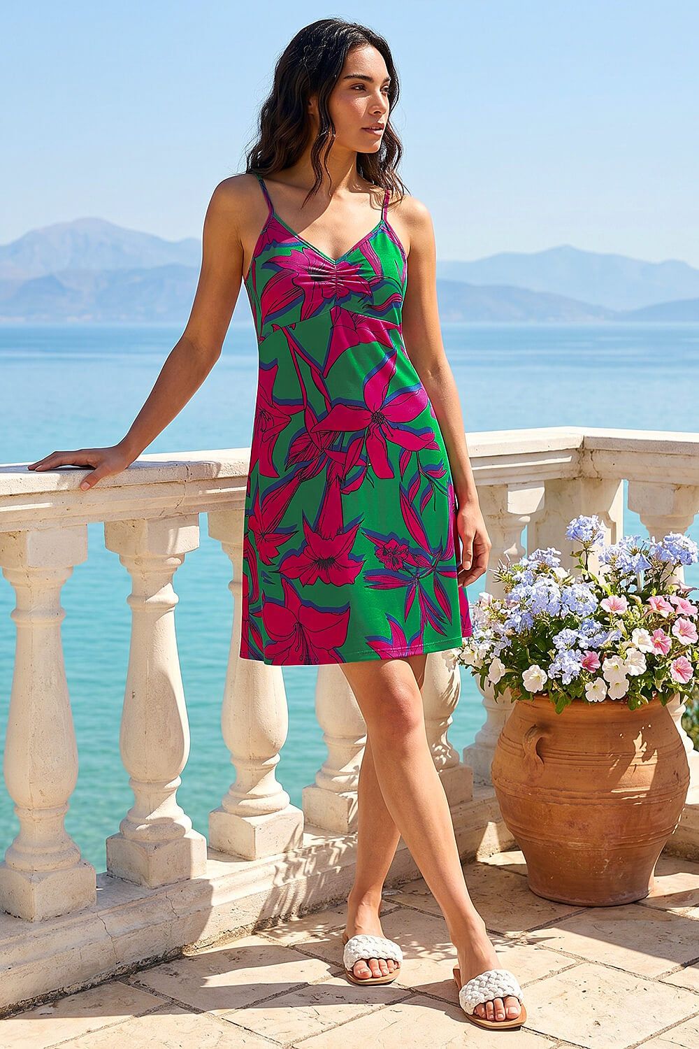 Roman Strappy Tropical Floral Mini Dress