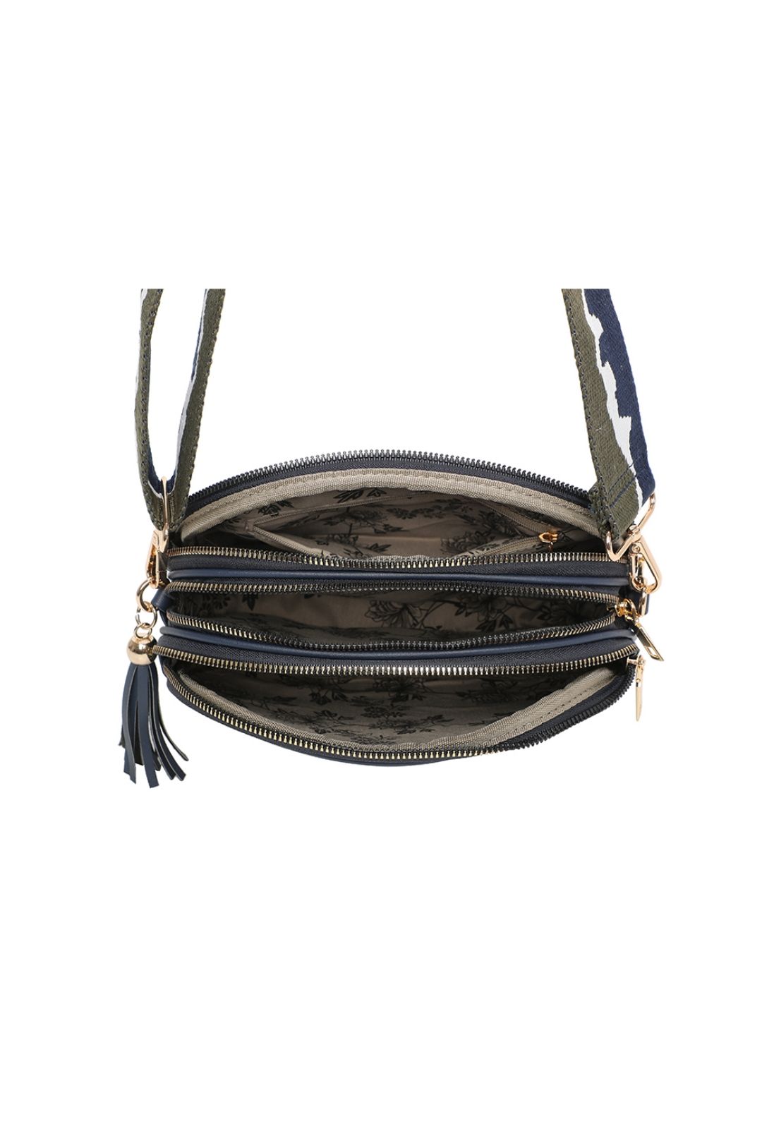 Fontanella Fashion Elvis Triple Compartment PU Leather Crossbody Bag With Canvas Strap