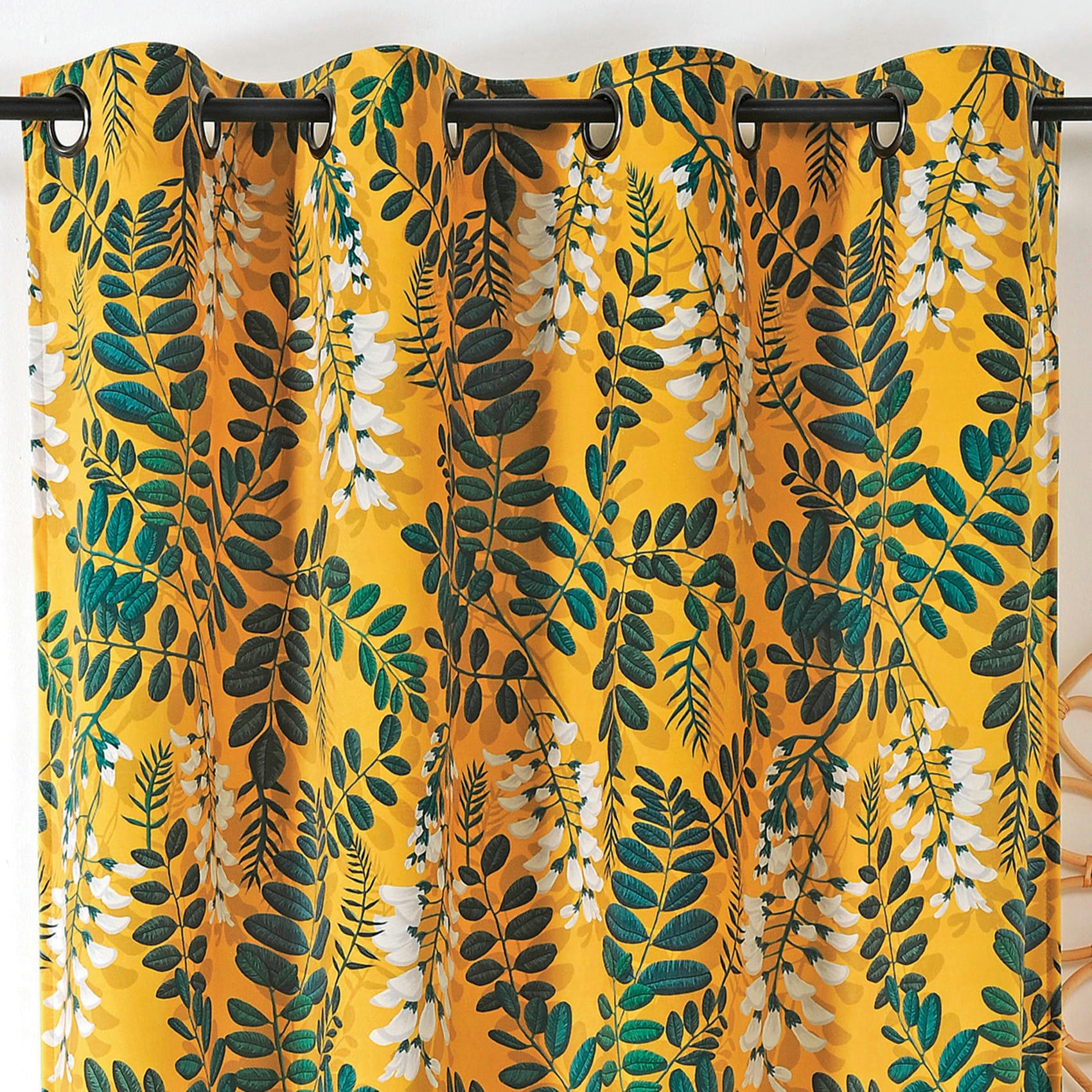- Rideau d'ameublement aux feuilles d'acacia polyester jaune 145x270 cm