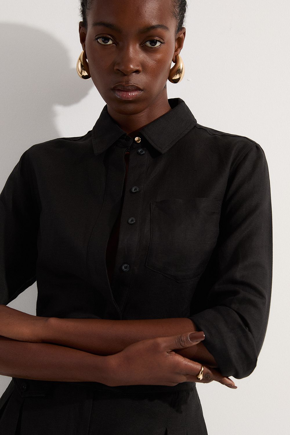 KarenMillen Viscose Linen Woven Long Sleeve Shirt