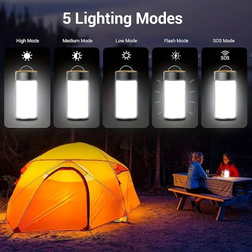 NNETM Rechargeable LED Camping Lantern with 5 Light Modes - Black