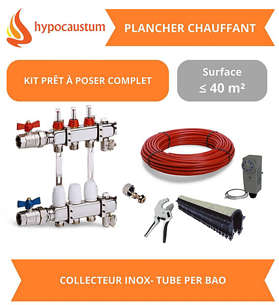 Kit plancher chauffant hydraulique 40 m² - Tube PER BAO - Collecteur Inox