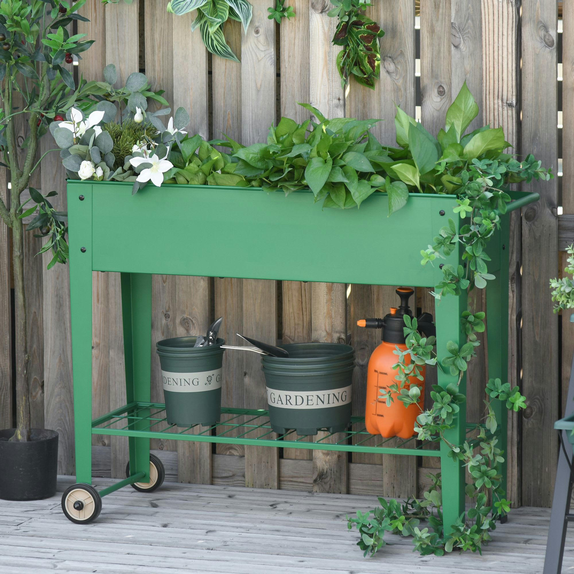 - Jardinière sur pieds potager étagère 2 roues insert d'irrigation métal