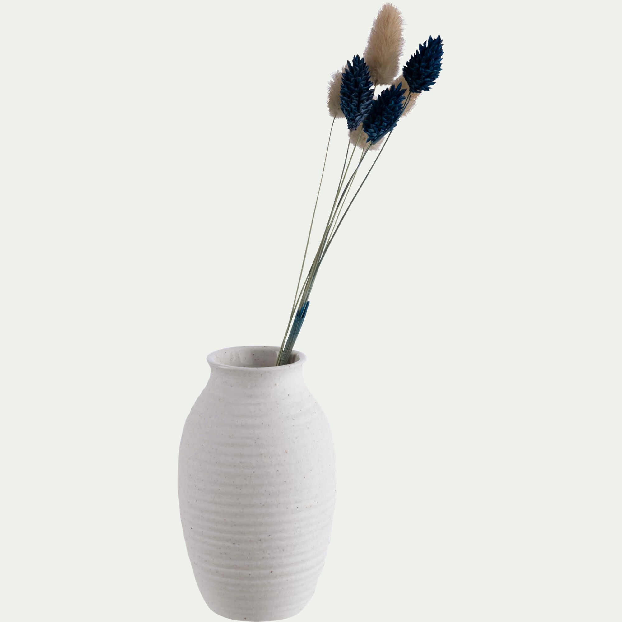 STUDEN - Vase classique en grès strié H12,5cm - blanc