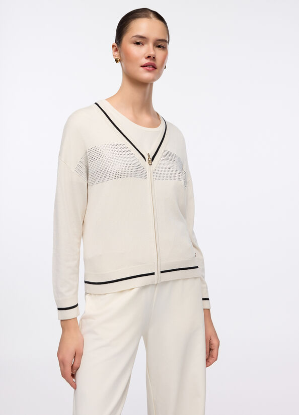 Cardigan con zip e strass