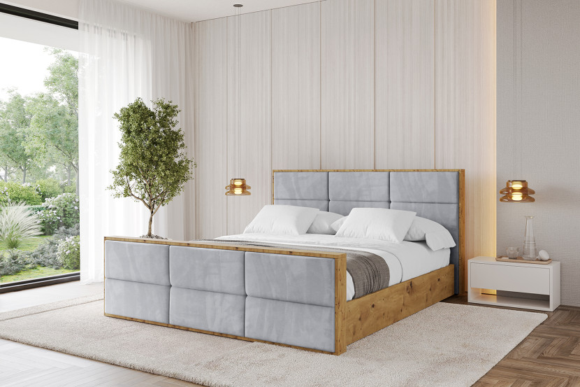 Łóżko tapicerowane z materacem   pojemnik ENZO1-Z-120x200 cm Jasnoszary
