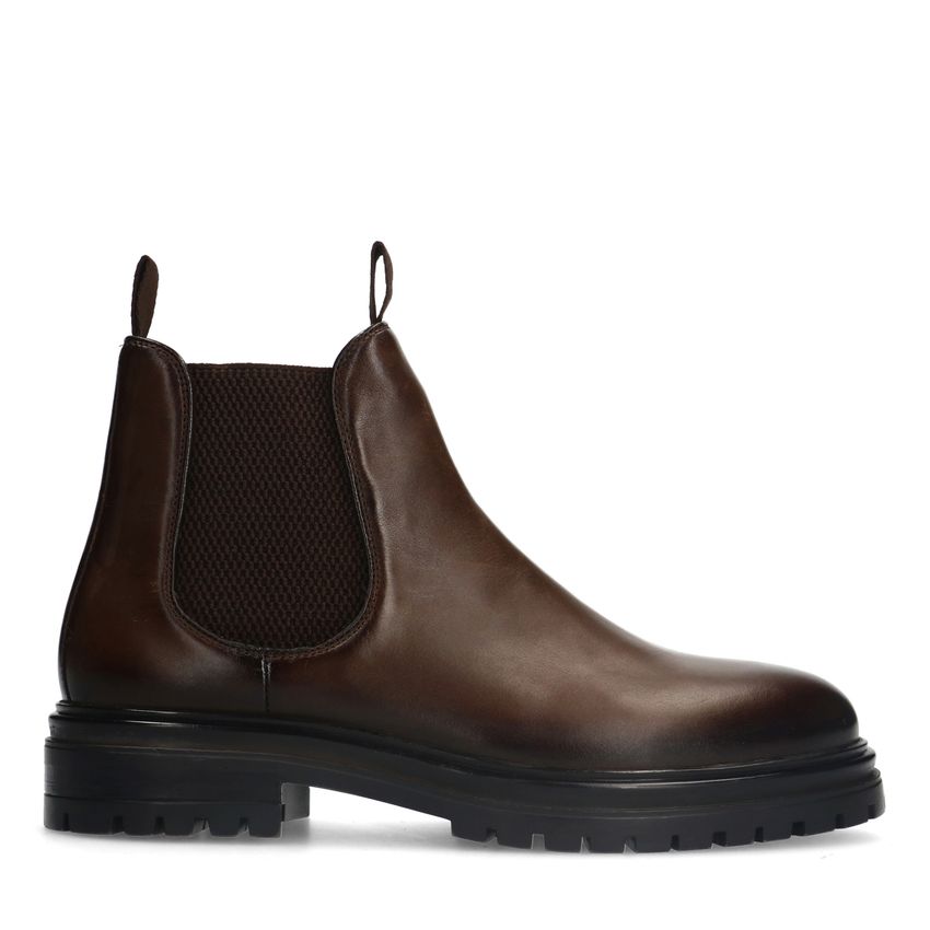Manfield Bruine leren chelsea boots