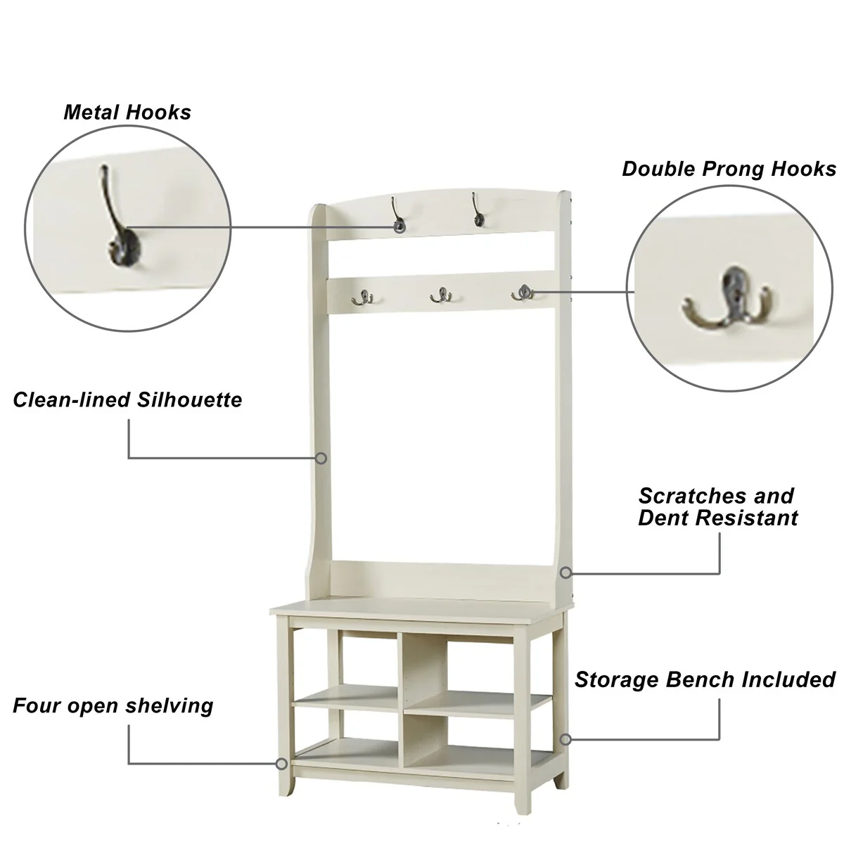 Saint Birch Salisbury 31.5-inches Hall Tree and Shoe Bench