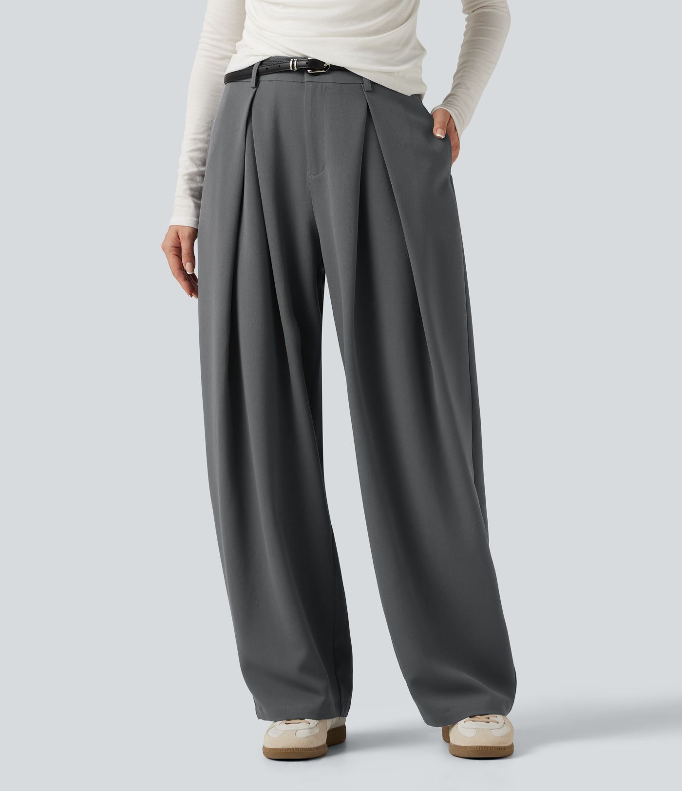 Pantalon de bureau baggy taille haute avec poches