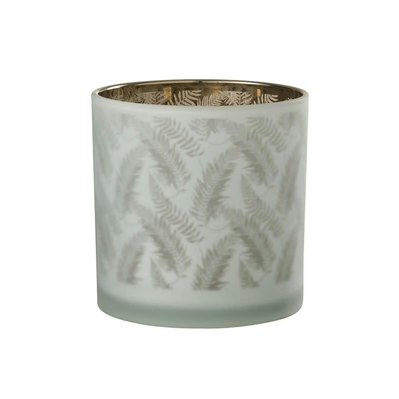 FEUILLE - Photophore verre blanc/vert H15cm