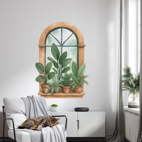 Efekt dziury w ścianie rośliny okienne naklejka 3D 56x80