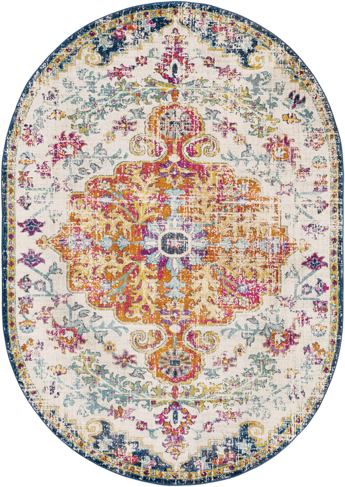 LOU - Tapis Oval Vintage Oriental Multicolore/Orange 200x275