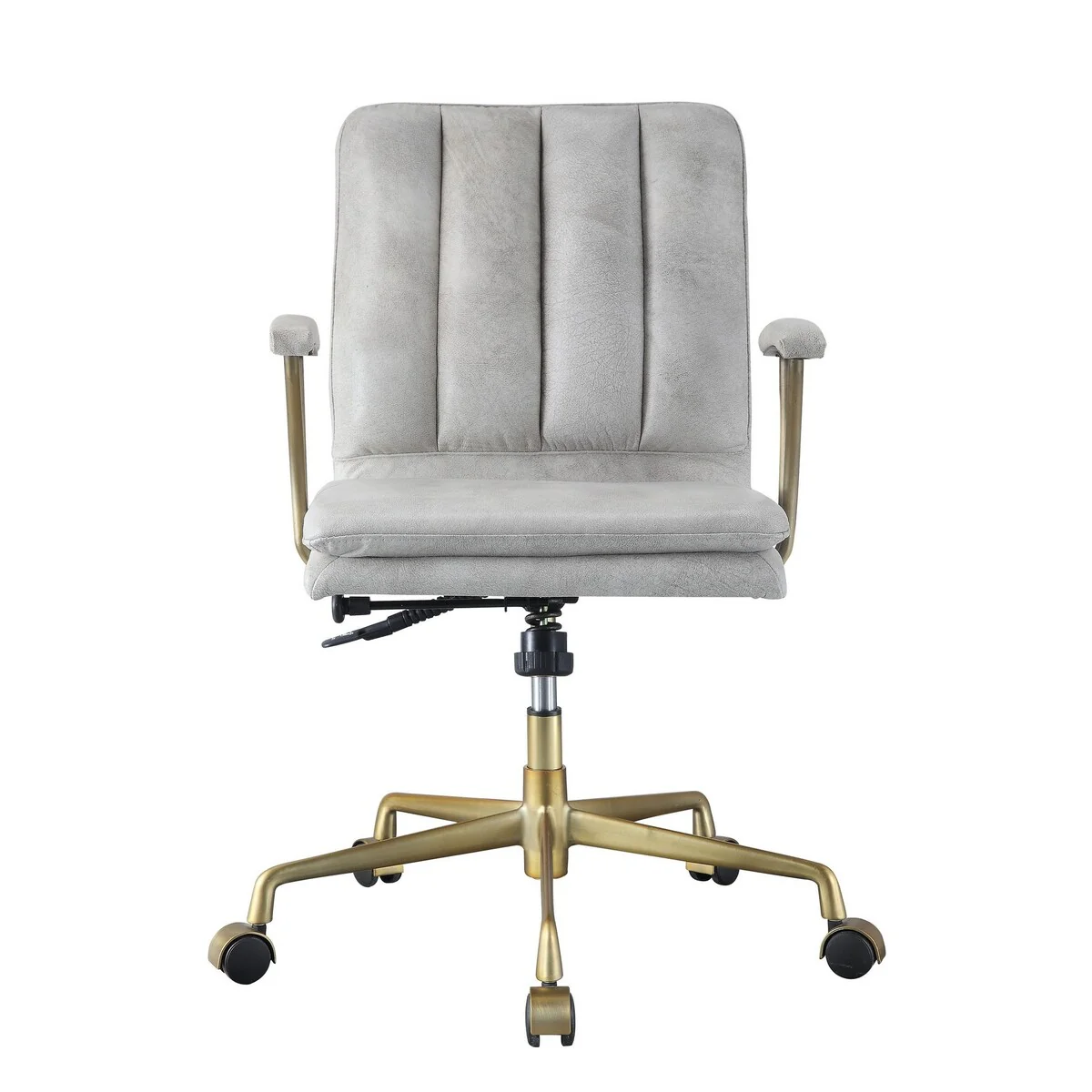 Adjustable Leatherette Swivel Office Chair with 5 Star Base, Gray and Gold