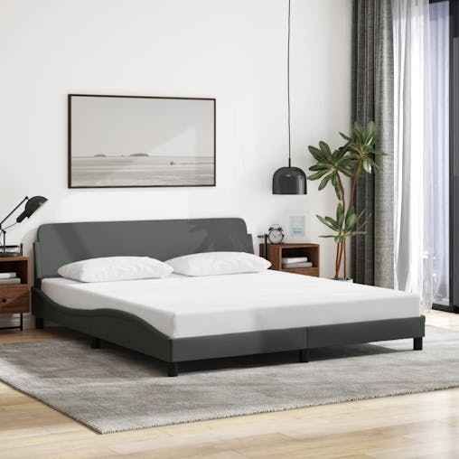 NNEVL Bed Frame with Headboard Dark Grey 152x203 cm Fabric