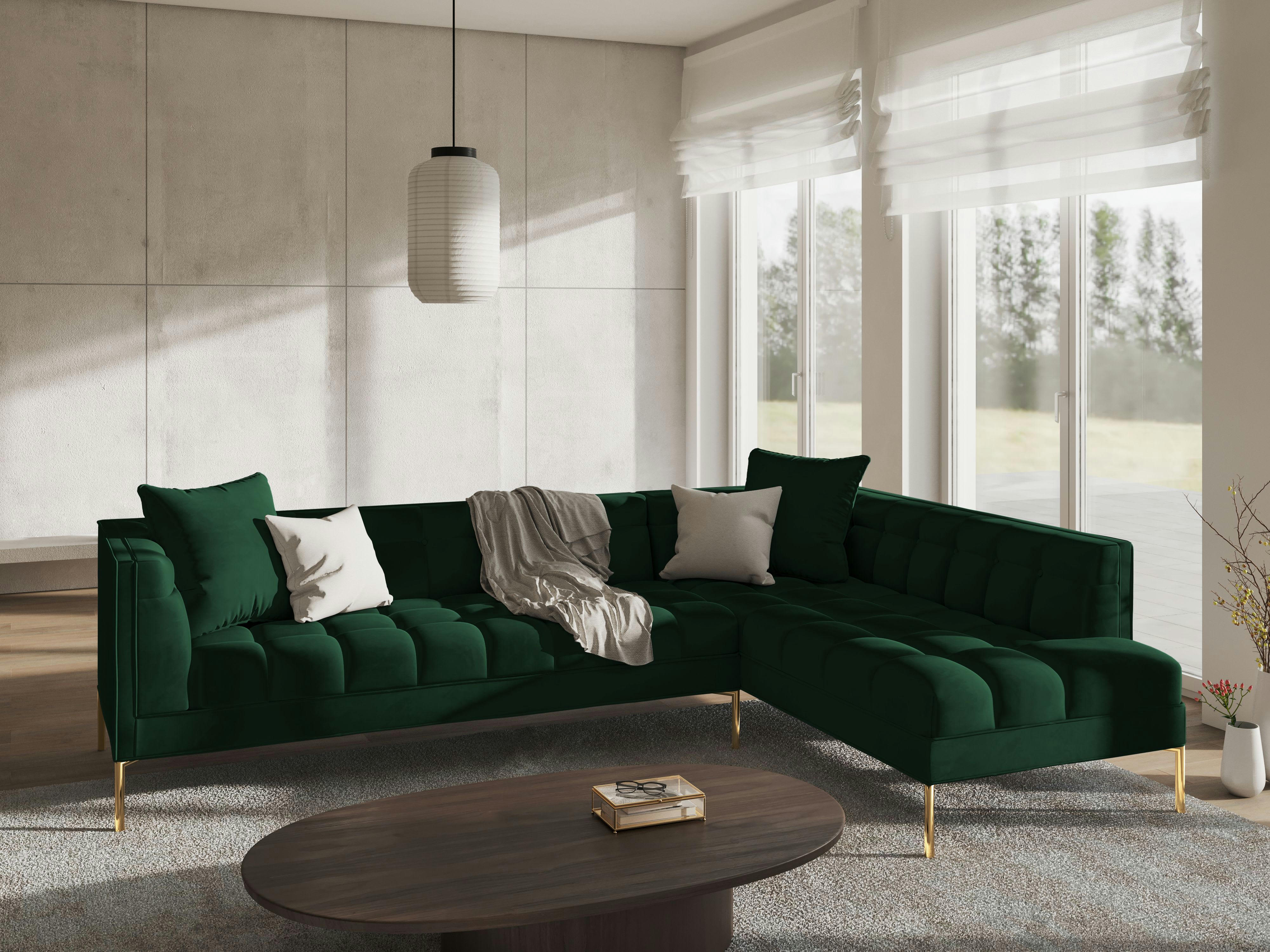 KAROO - Canapé d'angle velours vert bouteille 5 places