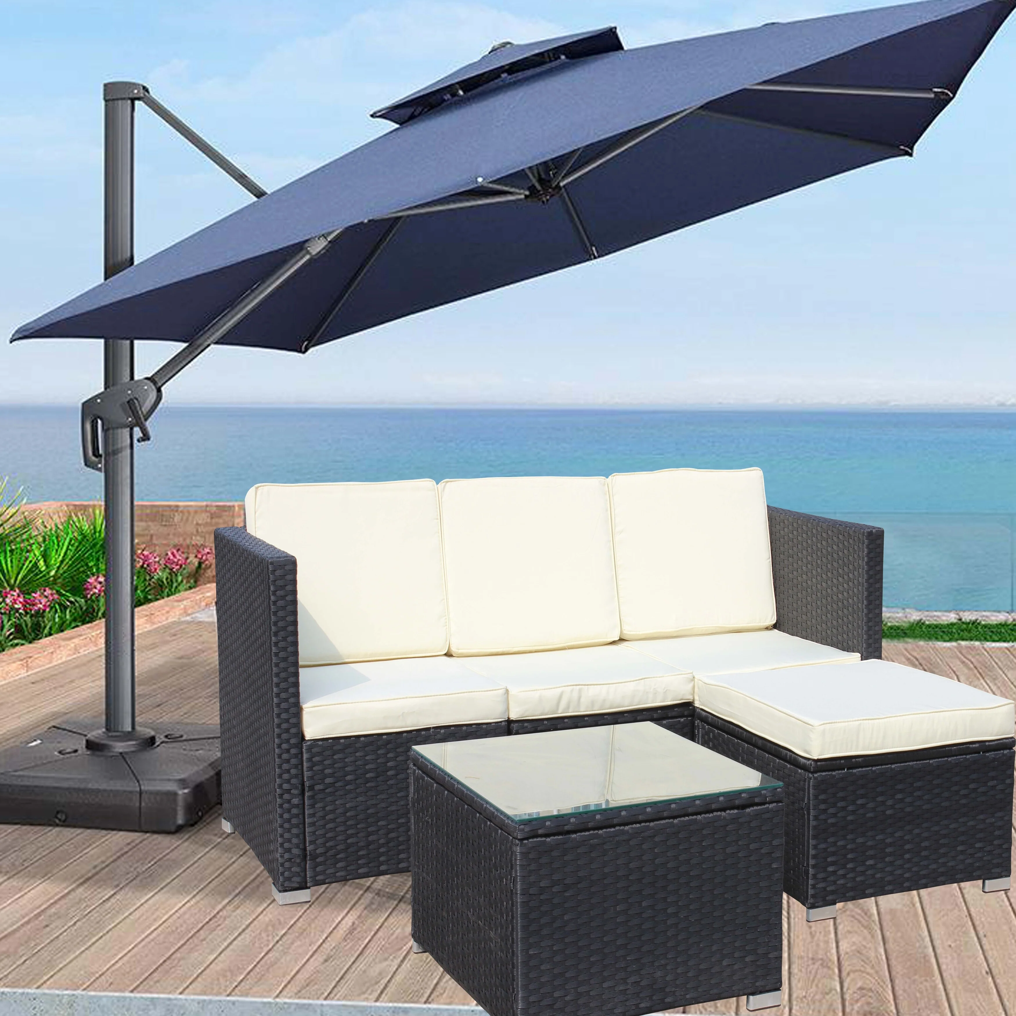 Outdoor Garden Patio Furniture 5-Piece PE Rattan Wicker Cushioned Sofa Sets and Coffee Table, patio furniture set;outdoo