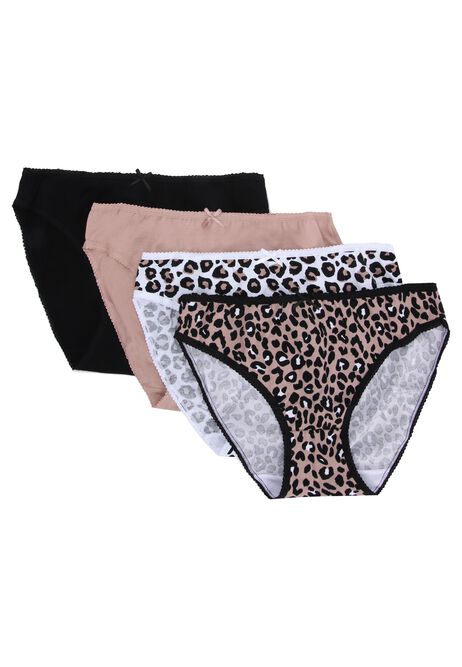 Womens 4pk Mocha Leopard High Cut Briefs