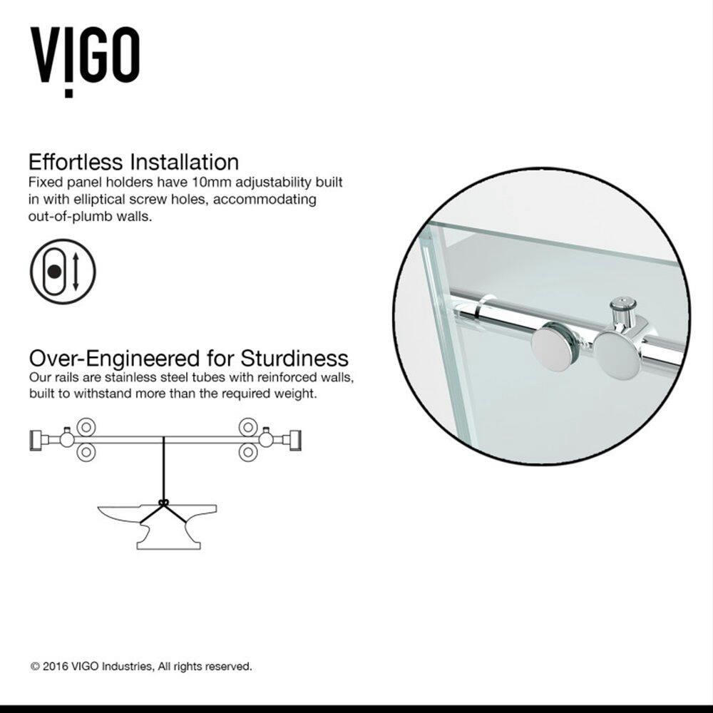 VIGO Elan Frameless Adjustable Sliding Shower Door with Clear Glass, Stainless Steel, 72x74-in