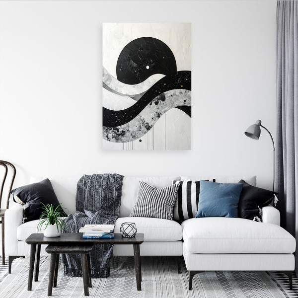 Obraz do salonu biura sypialni spa, Abstrakcja Czarno Biała Koło i 20x30