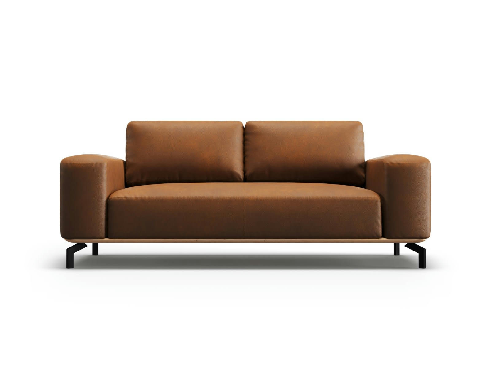 MARC - Canapé 2 places en Cuir Véritable Marron