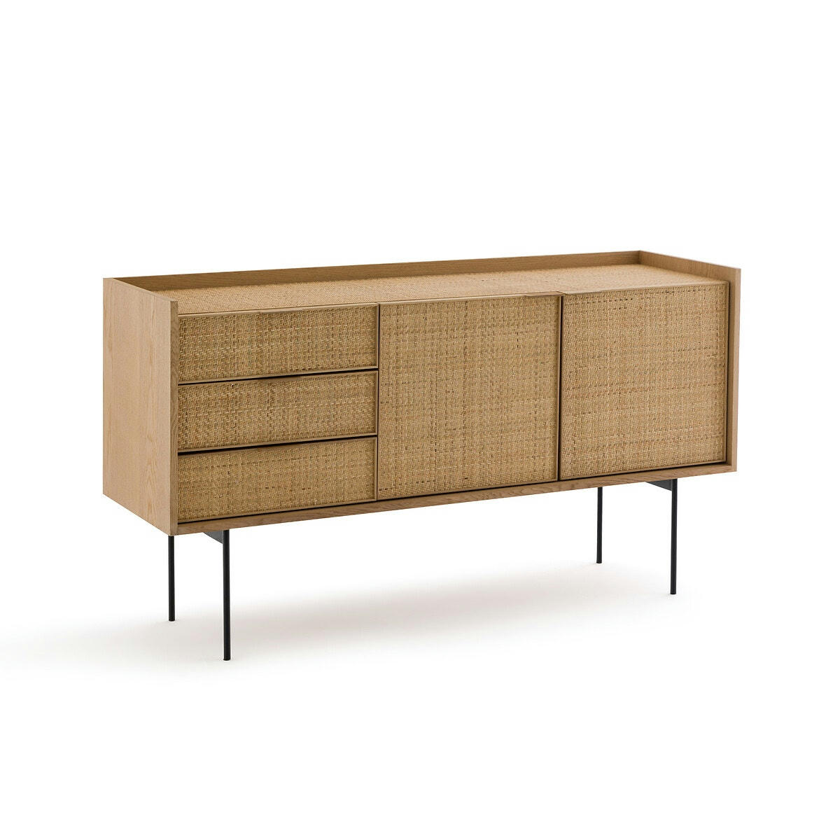 Buffet plaqué chêne et cannage, Louison