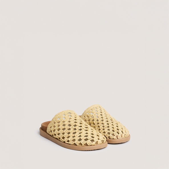 Mules ajouréesen raphia beige | WOLFANG