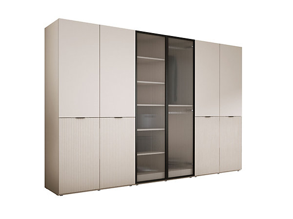 Armoire : Beige Sable / Verre Rainuré, 300 x 200 x 51 cm