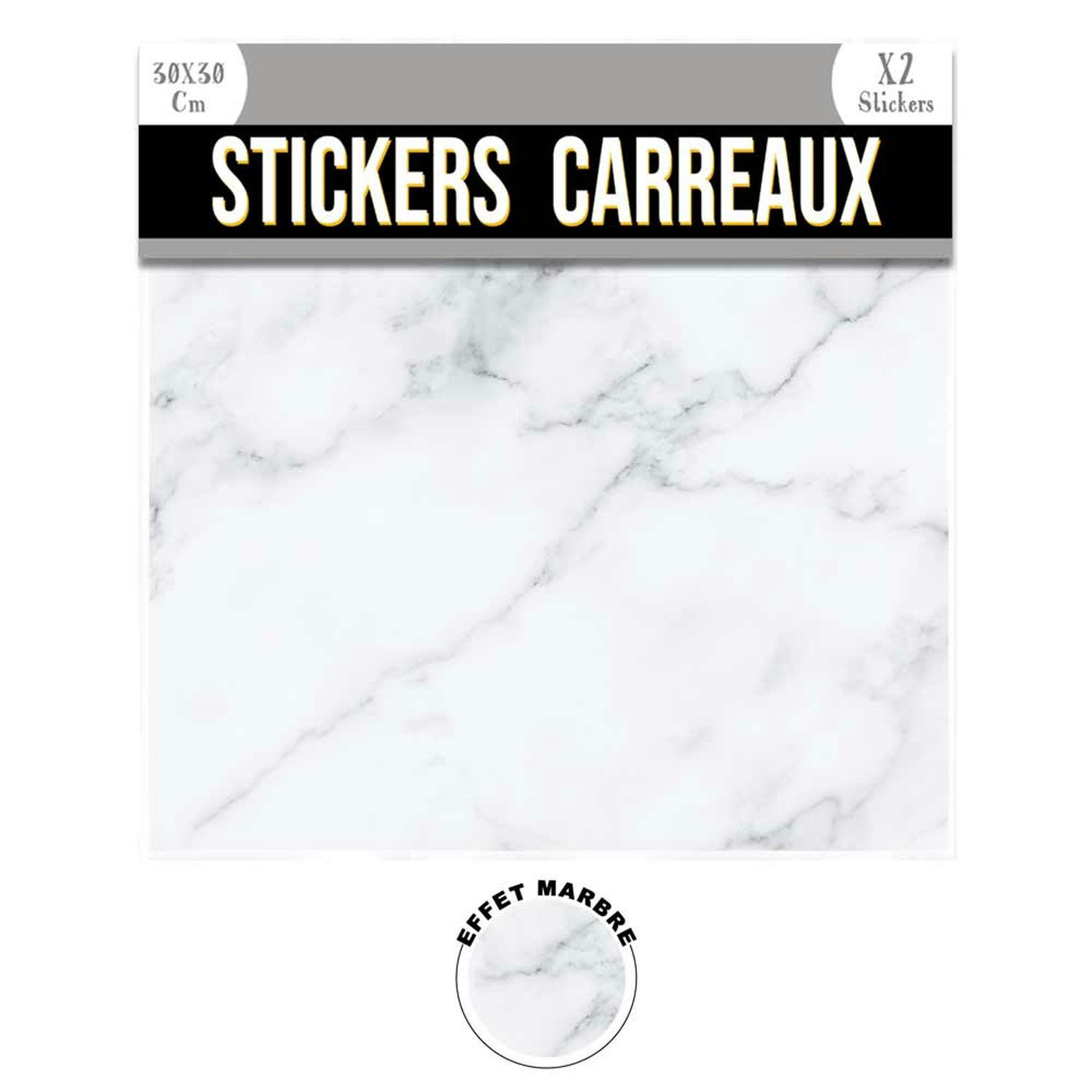 - 2 stickers effet marbre 30 x 30 cm blanc