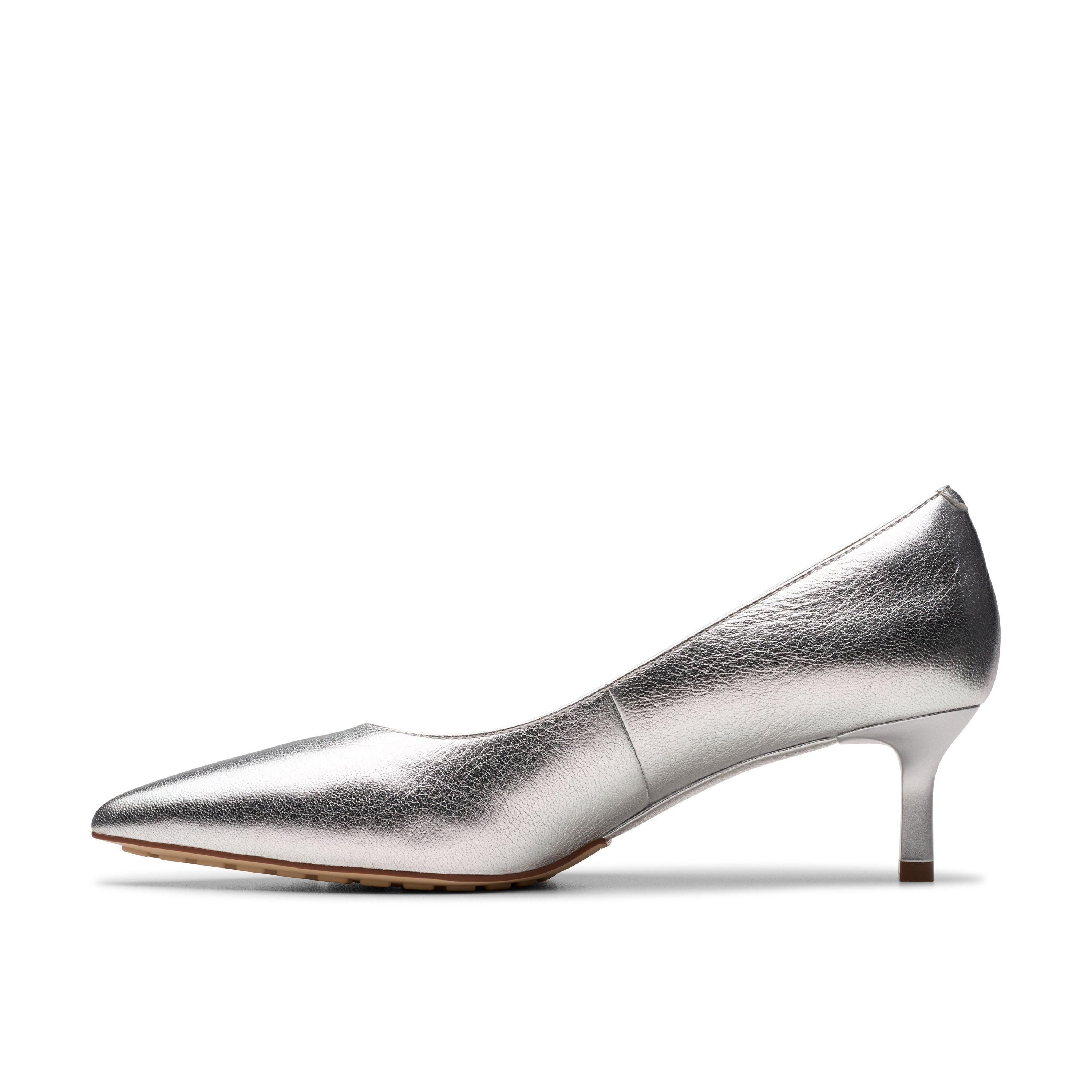 Clarks Adela Court Silver Leather Pumps