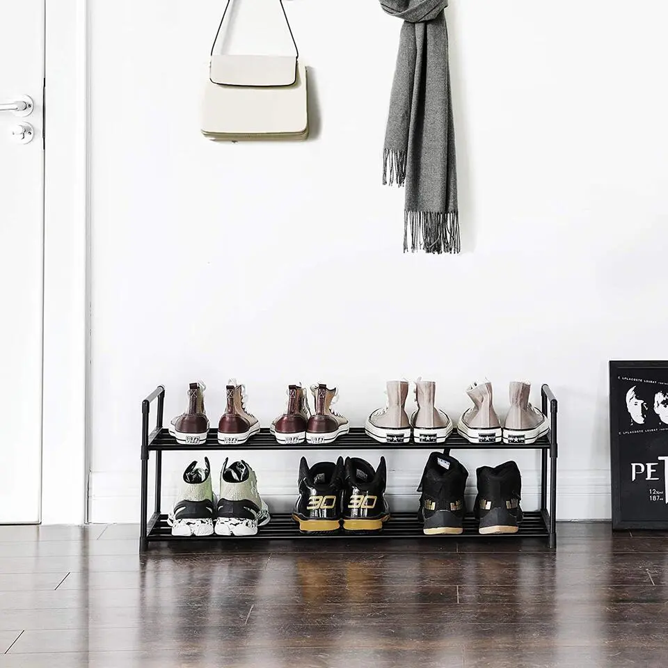 Schoenenrek - stapelbaar - 2 niveaus - 92x33x30 cm - zwart