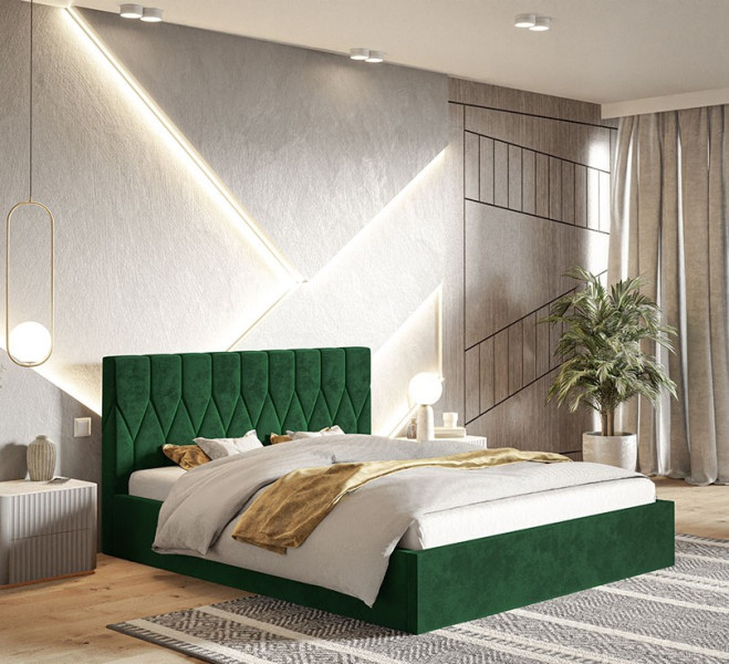 Łóżko sypialniane 160x200 OLDO 9 z pojemnikiem- butelkowa zieleń